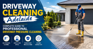 Professional Driveway Cleaning Adelaide using pressure washing to remove dirt and stains