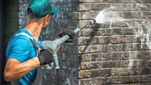 Pressure washing for brick walls