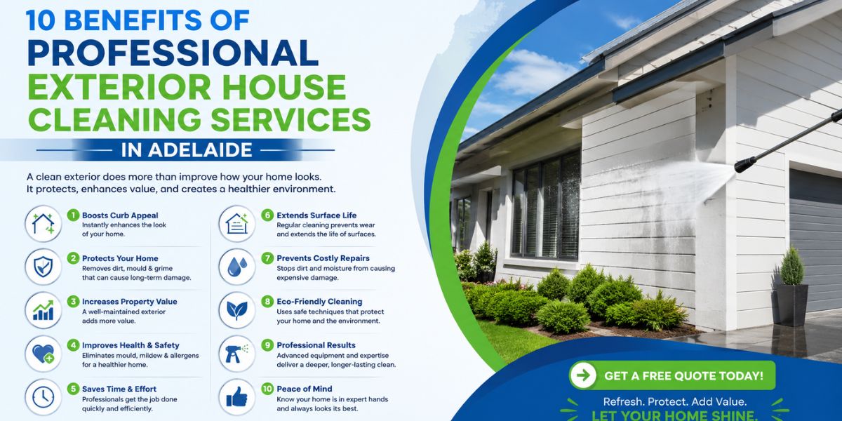 Professional exterior house cleaning services in Adelaide by RAVSS High Pressure Cleaning removing dirt, mould, algae, and grime from a home's exterior