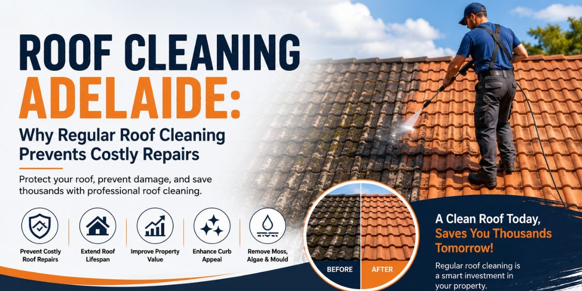 Professional Roof Cleaning Adelaide service removing moss, algae, and dirt from a residential roof.