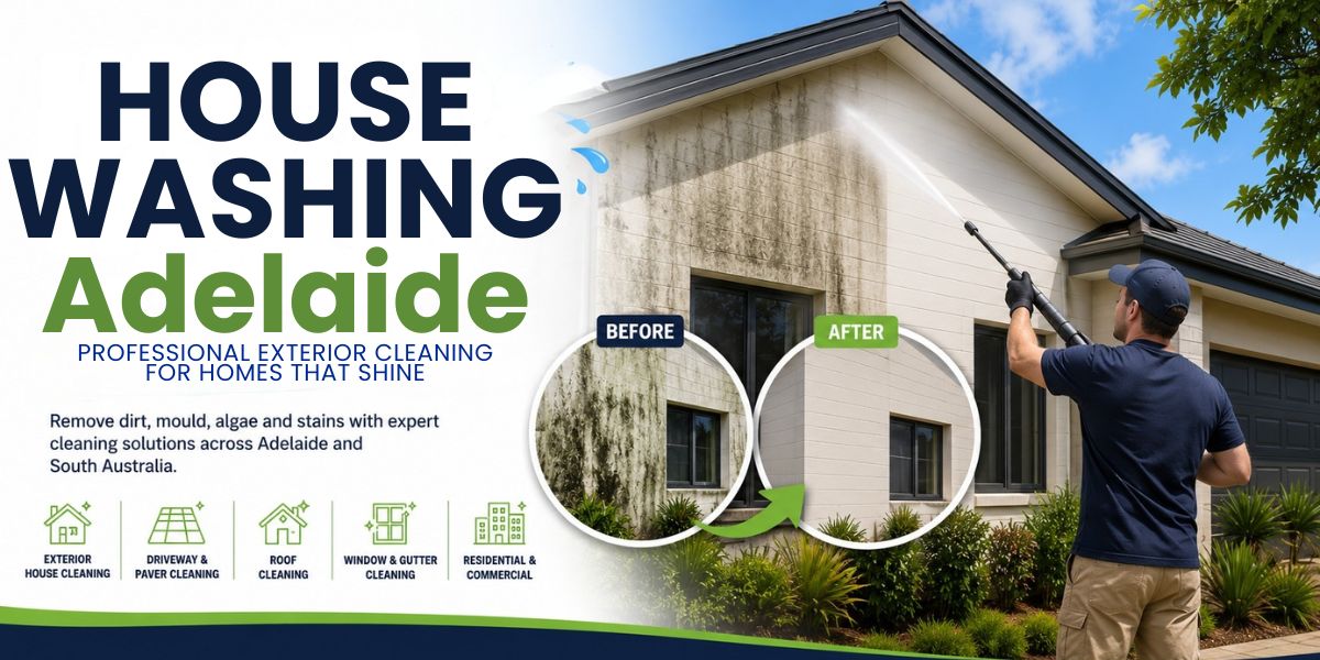 House Washing Adelaide service cleaning a home's exterior with professional pressure washing equipment