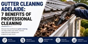 Gutter cleaning Adelaide with professional gutter cleaning equipment removing leaves and debris from a roof gutter