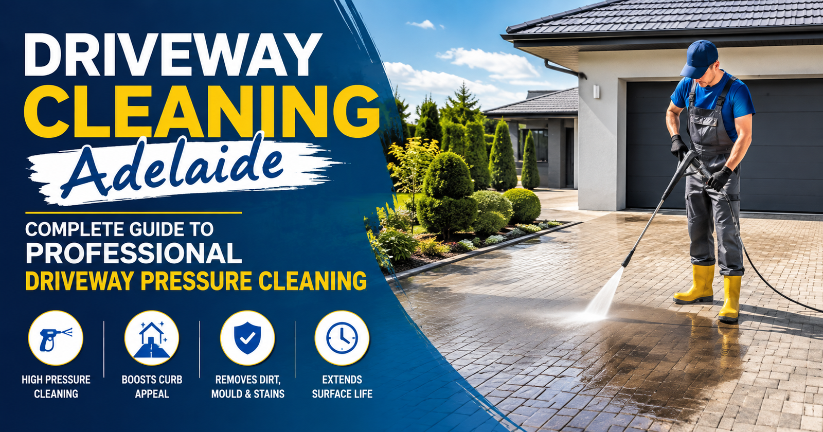 Professional Driveway Cleaning Adelaide using pressure washing to remove dirt and stains