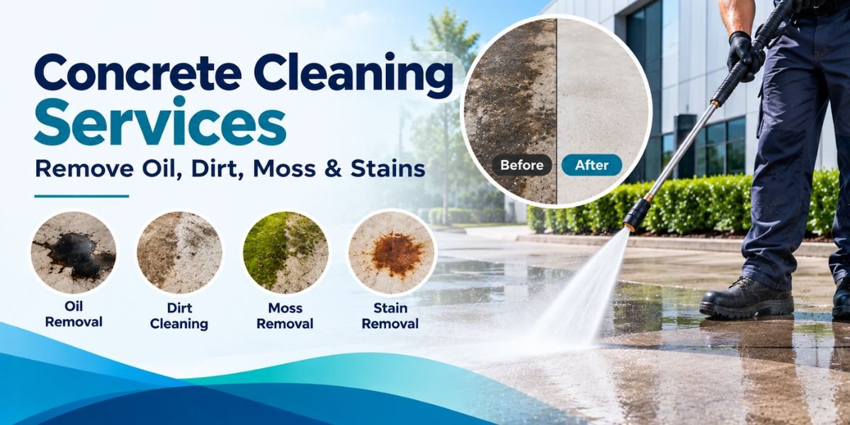 Concrete cleaning services removing oil dirt moss and stains in Adelaide