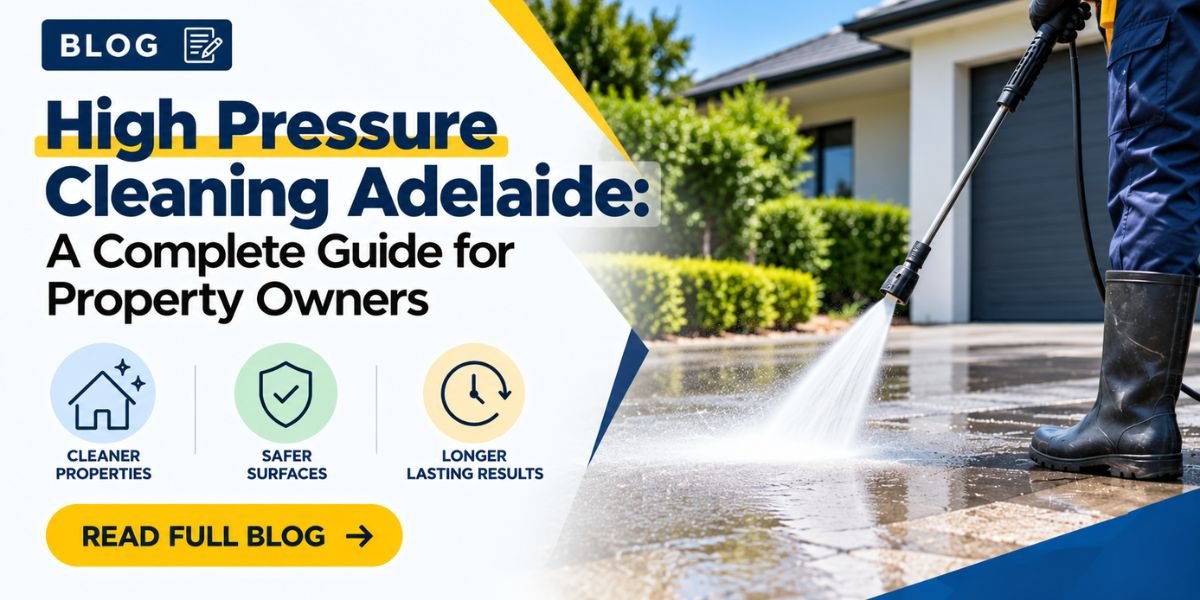 High pressure cleaning Adelaide service removing dirt and grime from a residential driveway.