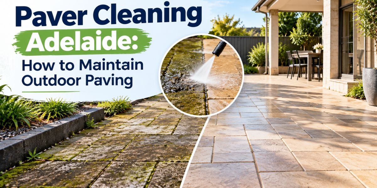 Paver Cleaning Adelaide by RAVSS High Pressure Cleaning showing outdoor paving before and after cleaning.